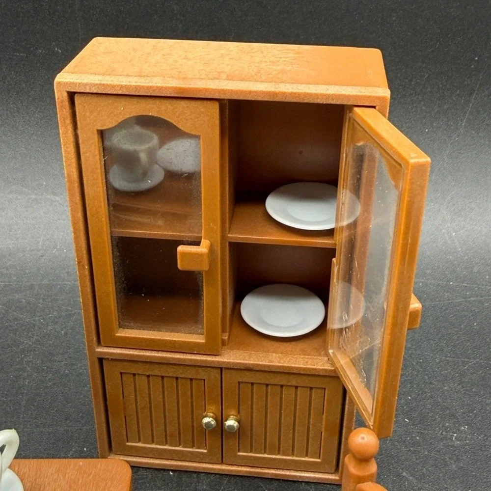 Vintage Calico Critters Maple Town Story Dining Room Set Brown Plastic Cottage